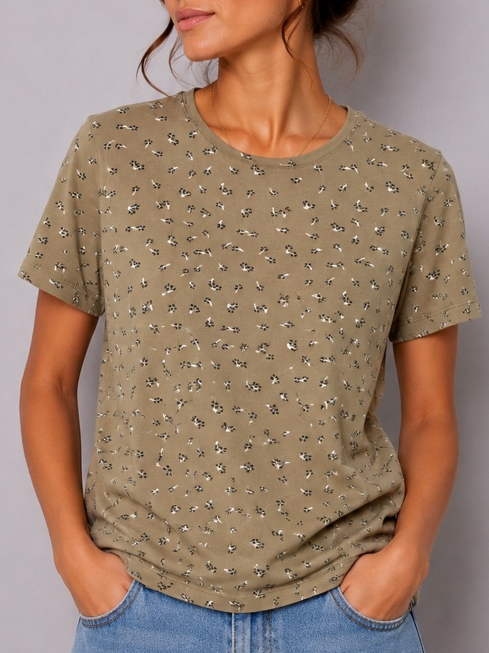 Vintage Cottagecore Cabincreek Green Short Sleeve Crewneck Tee Floral Cotton